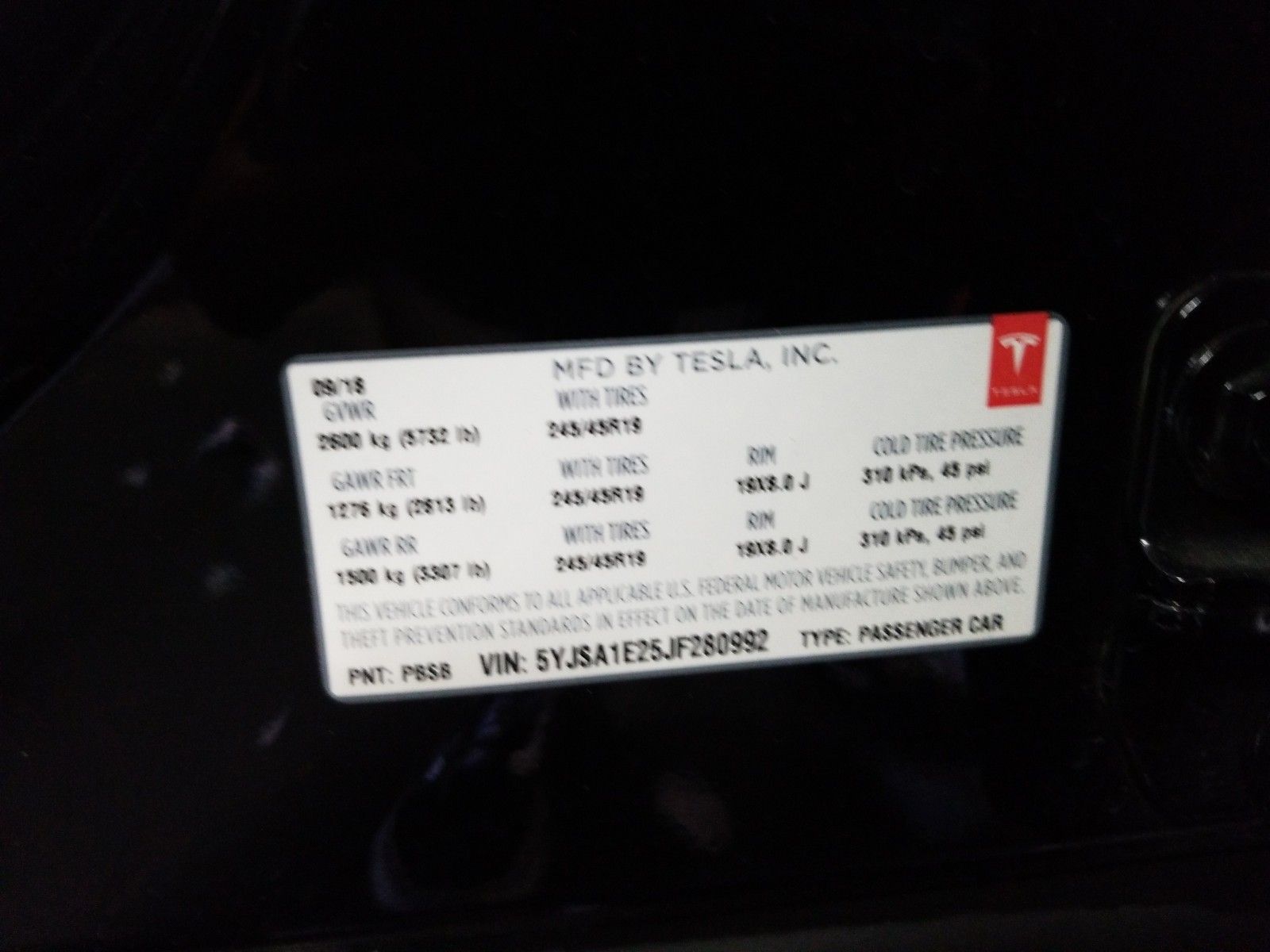 2018 Tesla Model s . Lot 99913852395 Vin 5YJSA1E25JF280992