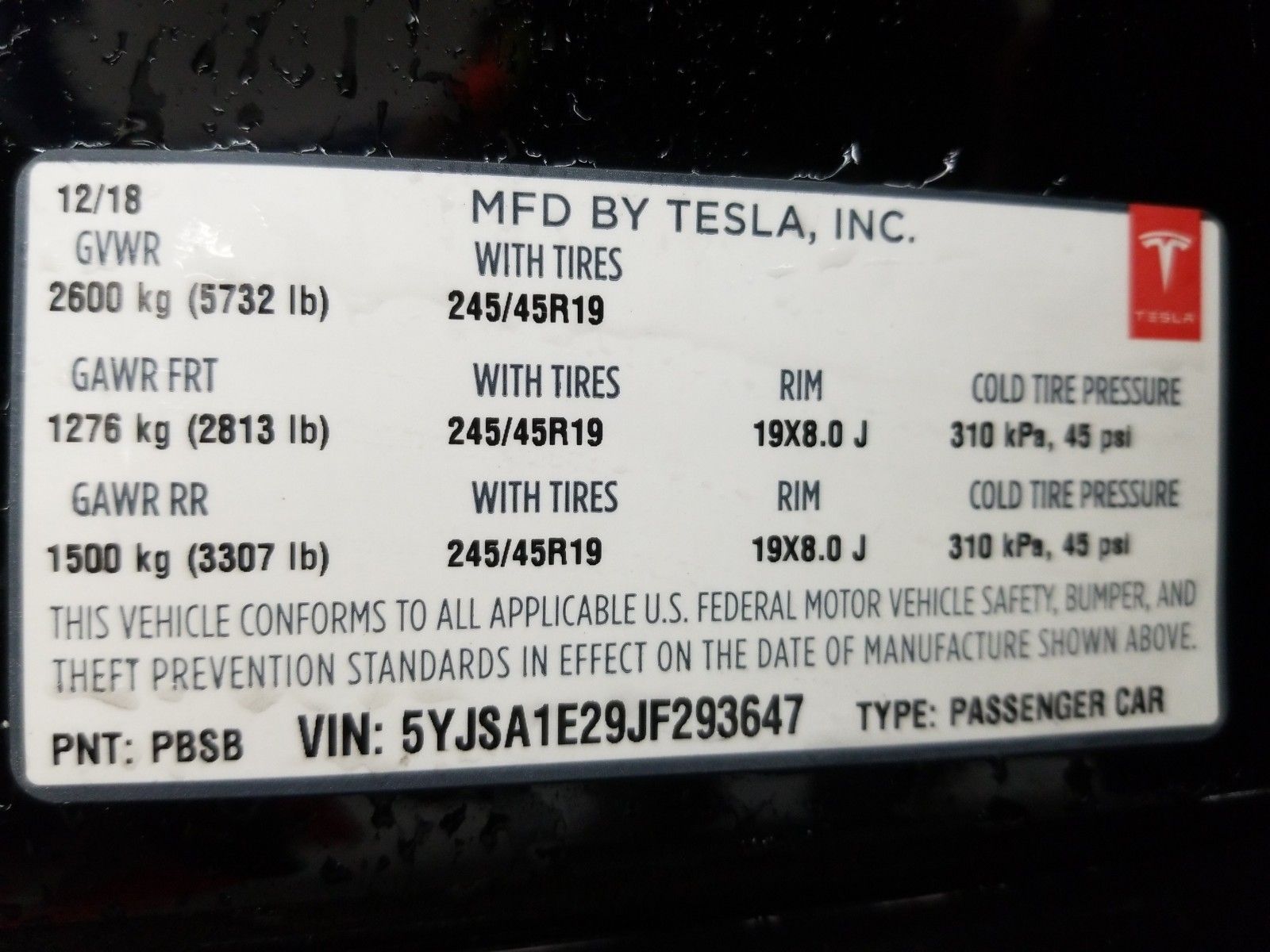2018 Tesla Model s . Lot 99913867818 Vin 5YJSA1E29JF293647