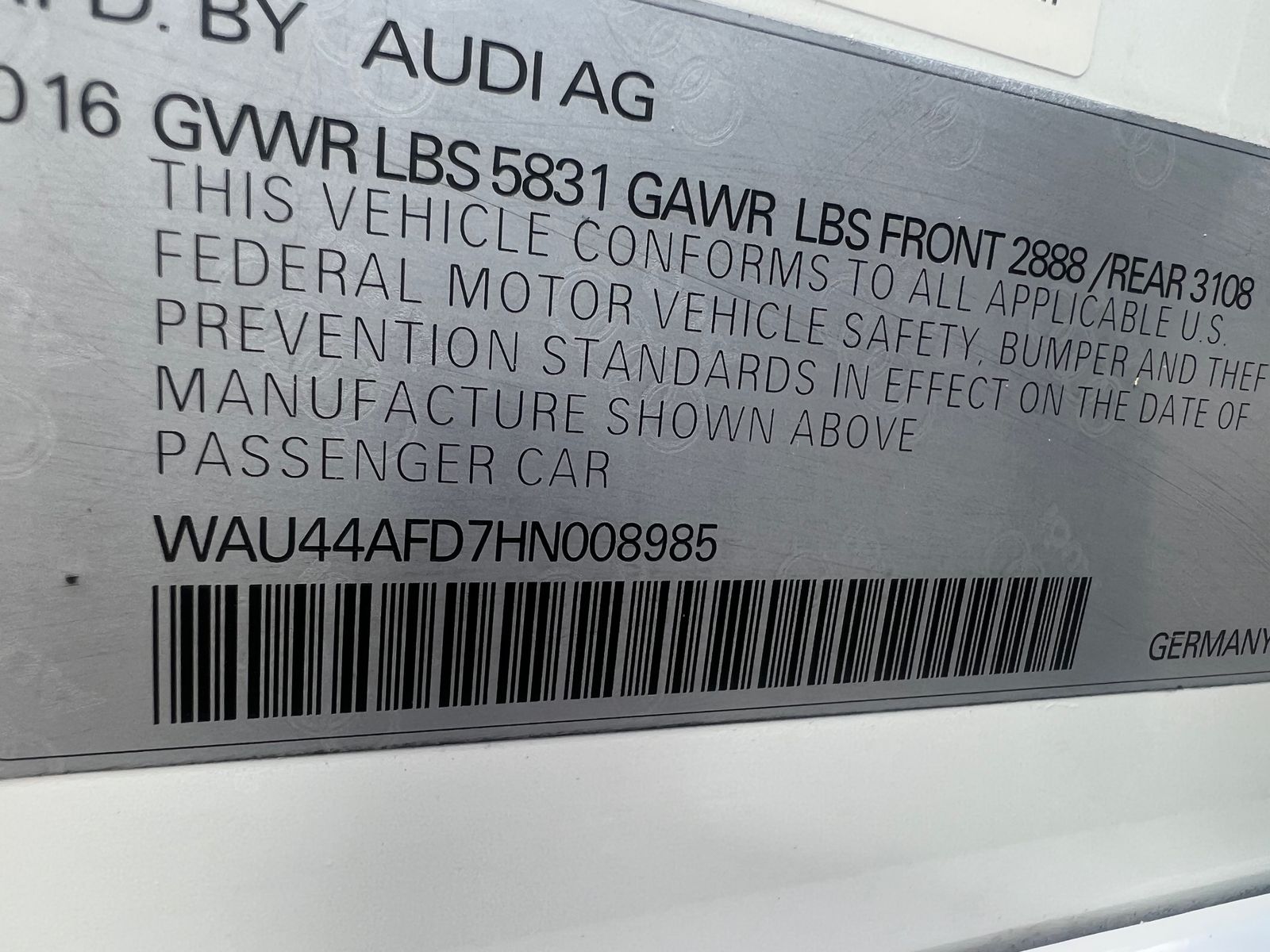 2017 Audi A8 3.0T AWD