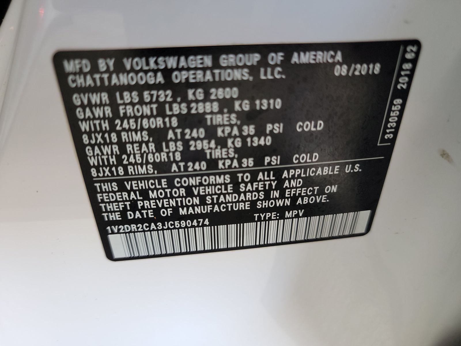 2018 Volkswagen Atlas 3.6L SE FWD