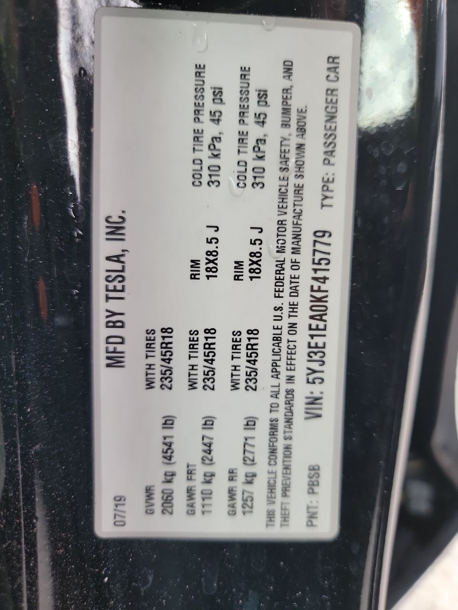 2019 Tesla Model 3 STD PLUS RWD