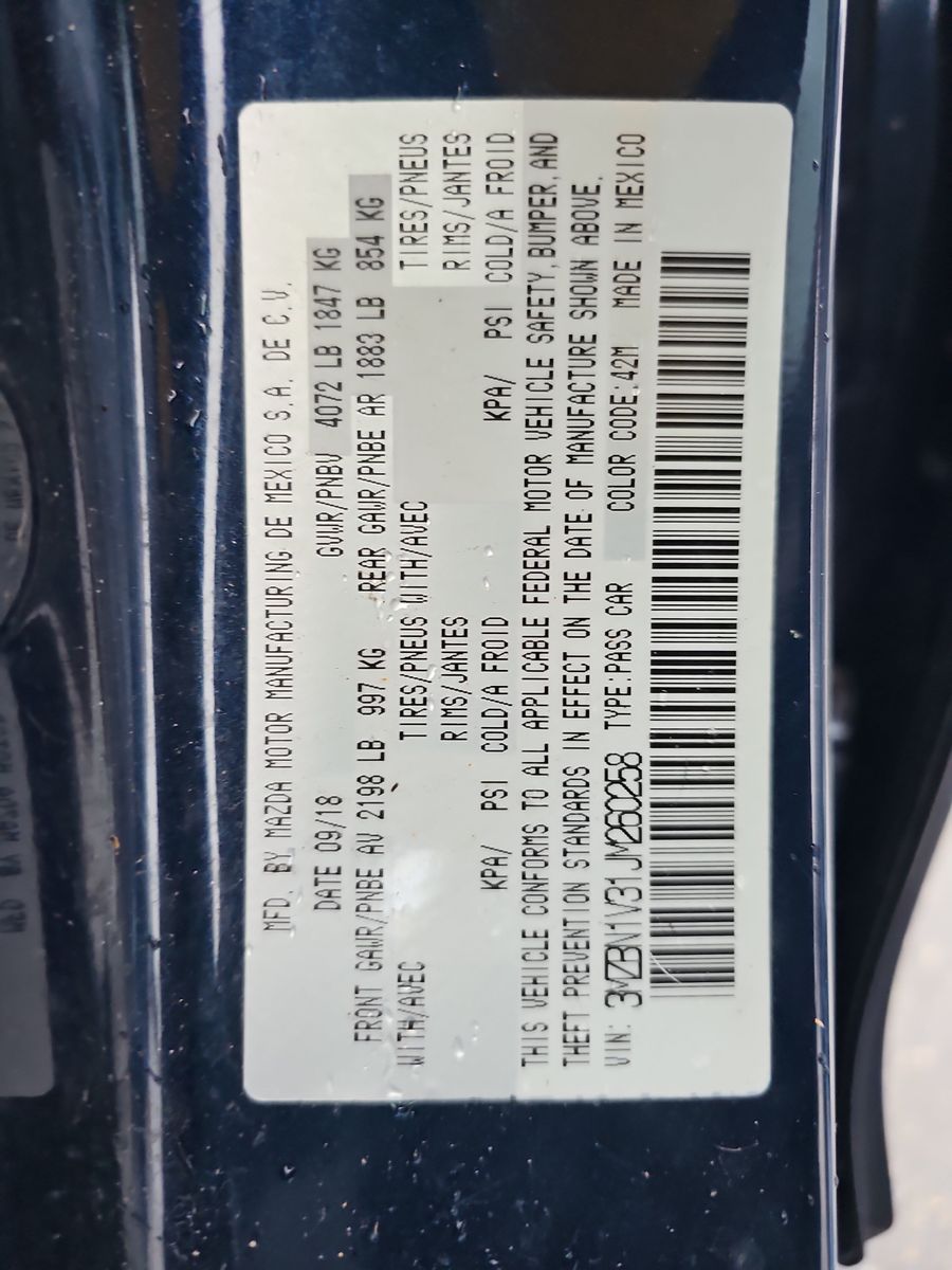 2018 MAZDA MAZDA3 Touring FWD