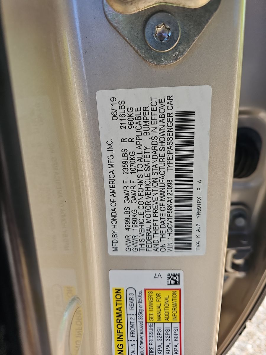 2019 Honda Accord EX-L 1.5T FWD