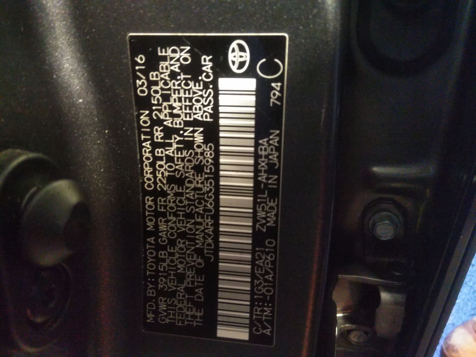 2016 Toyota Prius 3 TOURING FWD