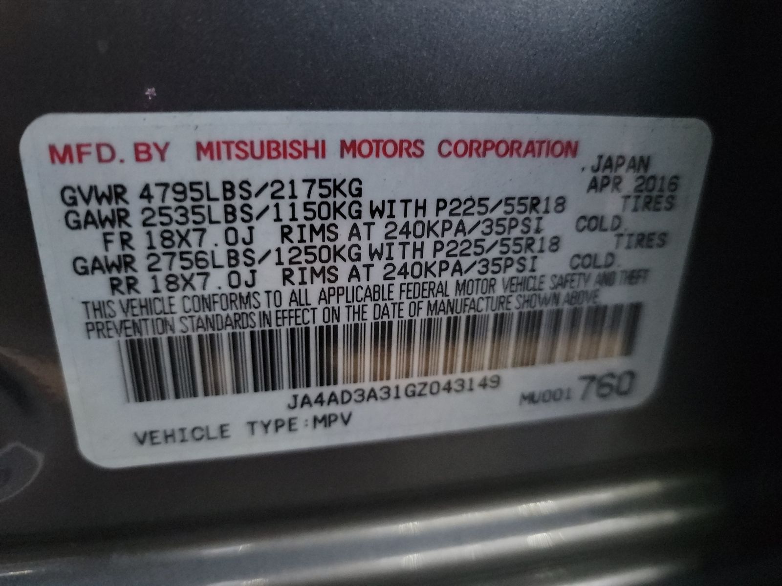 2016 Mitsubishi Outlander SE FWD