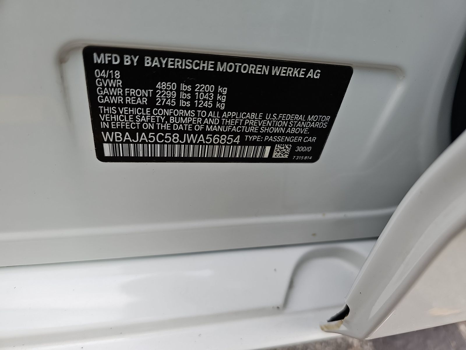 2018 BMW 5 Series 530I SPT RWD