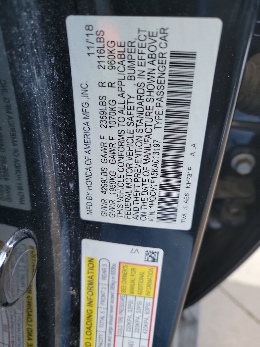 2019 Honda Accord LX 1.5T FWD