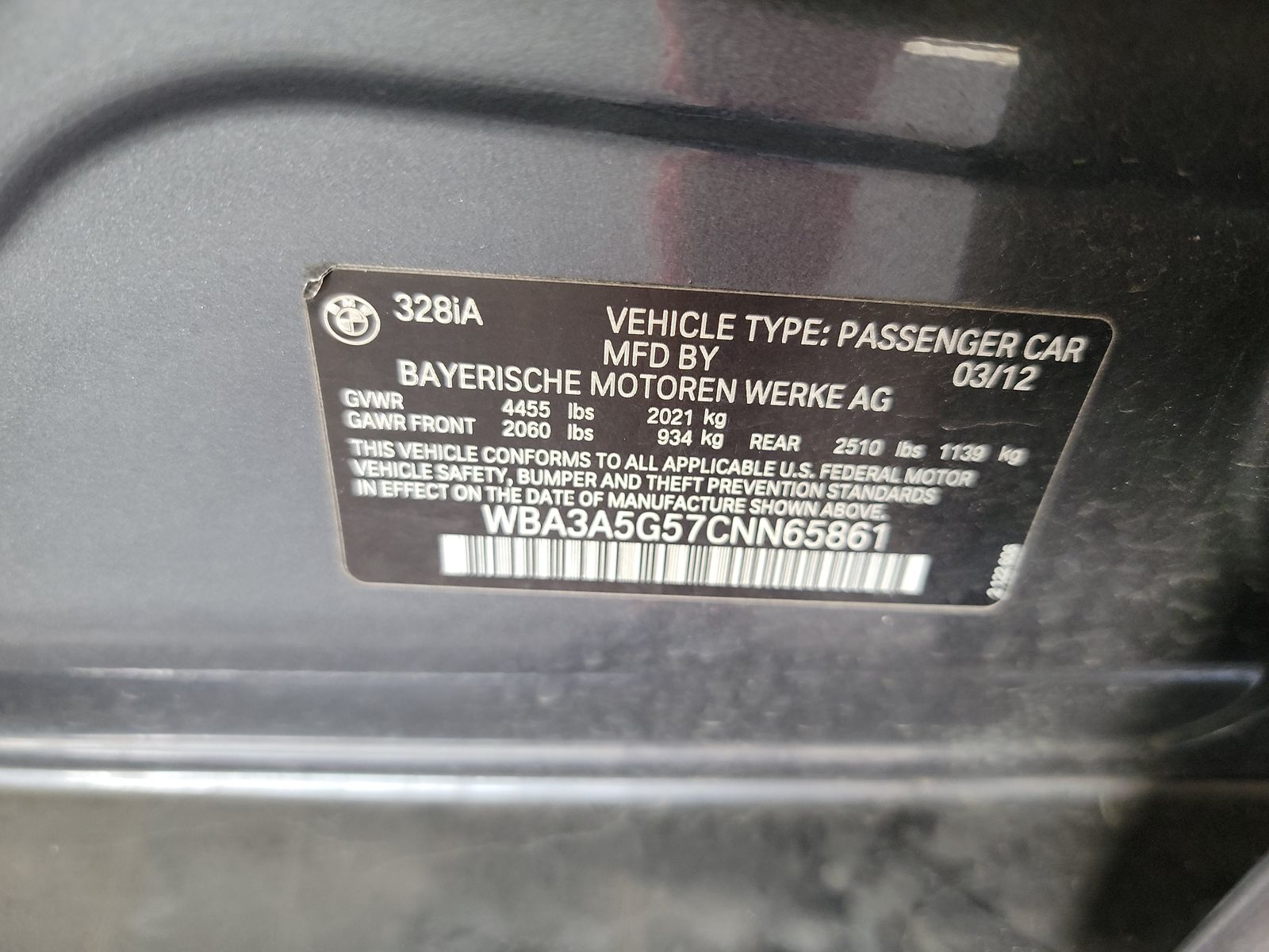 2012 BMW 3 Series 328I LUX RWD