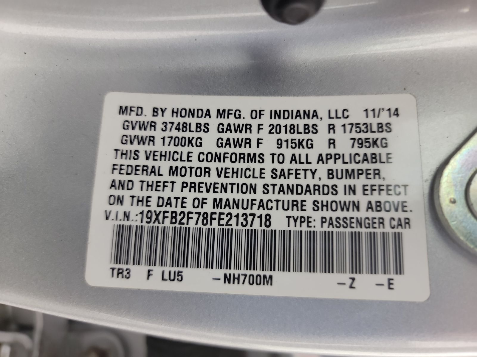 2015 Honda Civic SE FWD