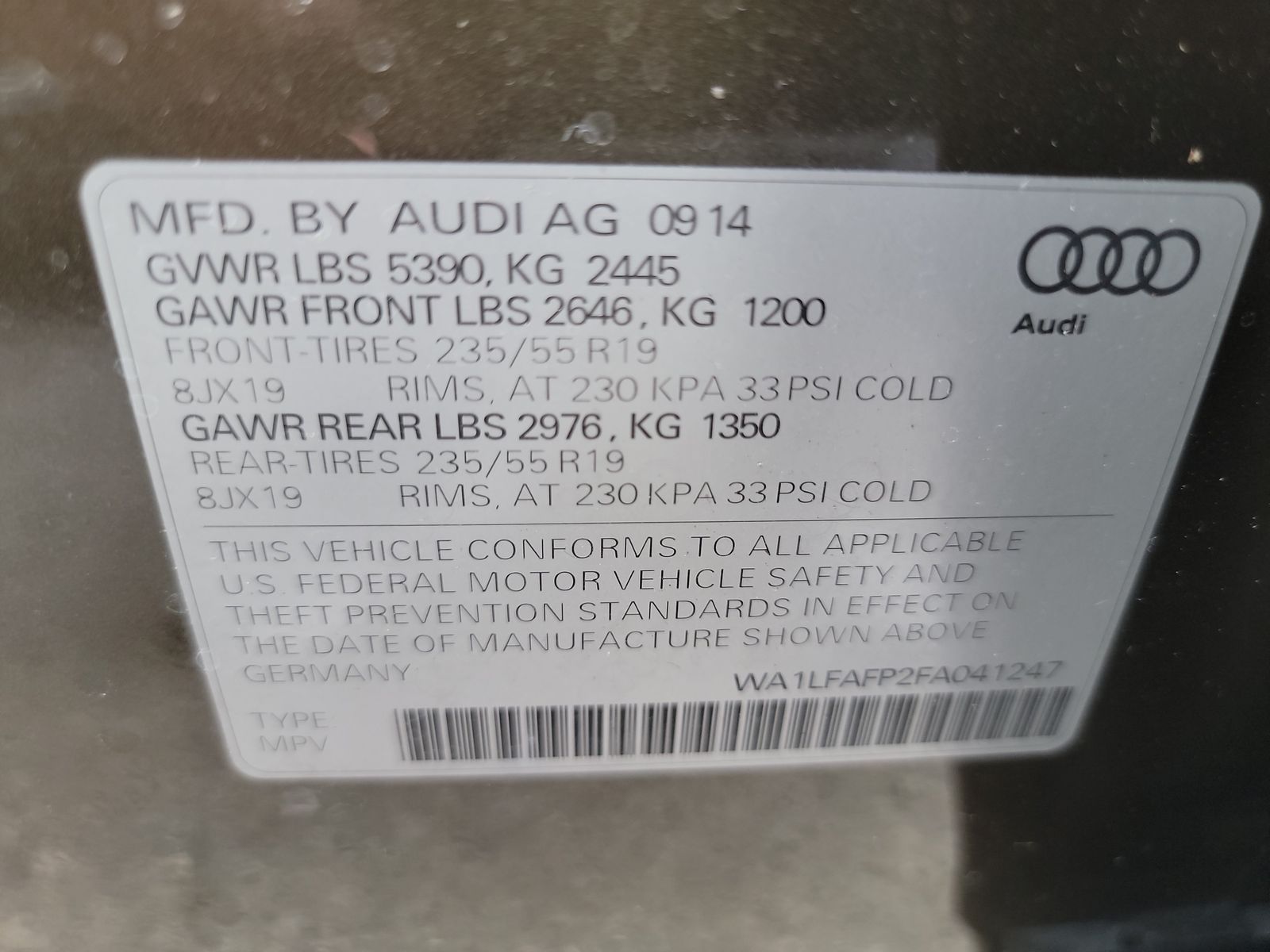 2015 Audi Q5 PREMIUM  AWD