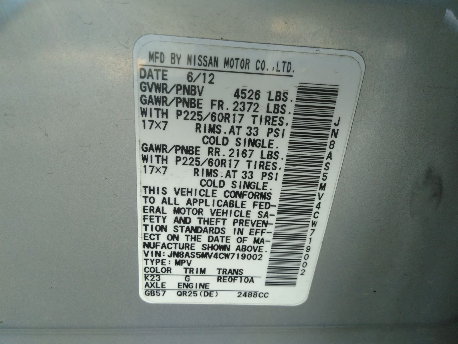 2012 Nissan Rogue SV AWD