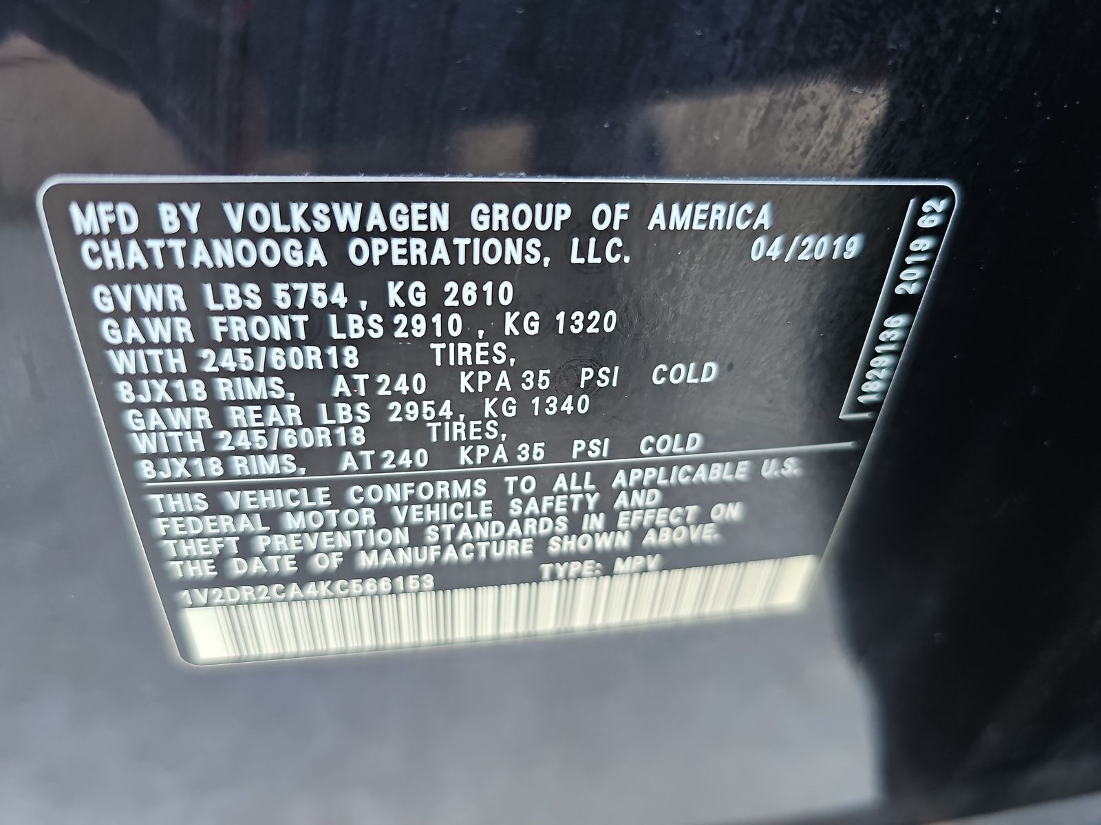 2019 Volkswagen Atlas 3.6L V6 SE FWD