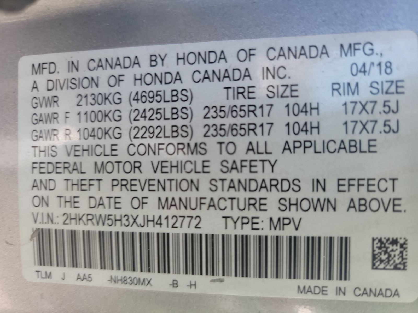 2018 Honda CR-V LX FWD