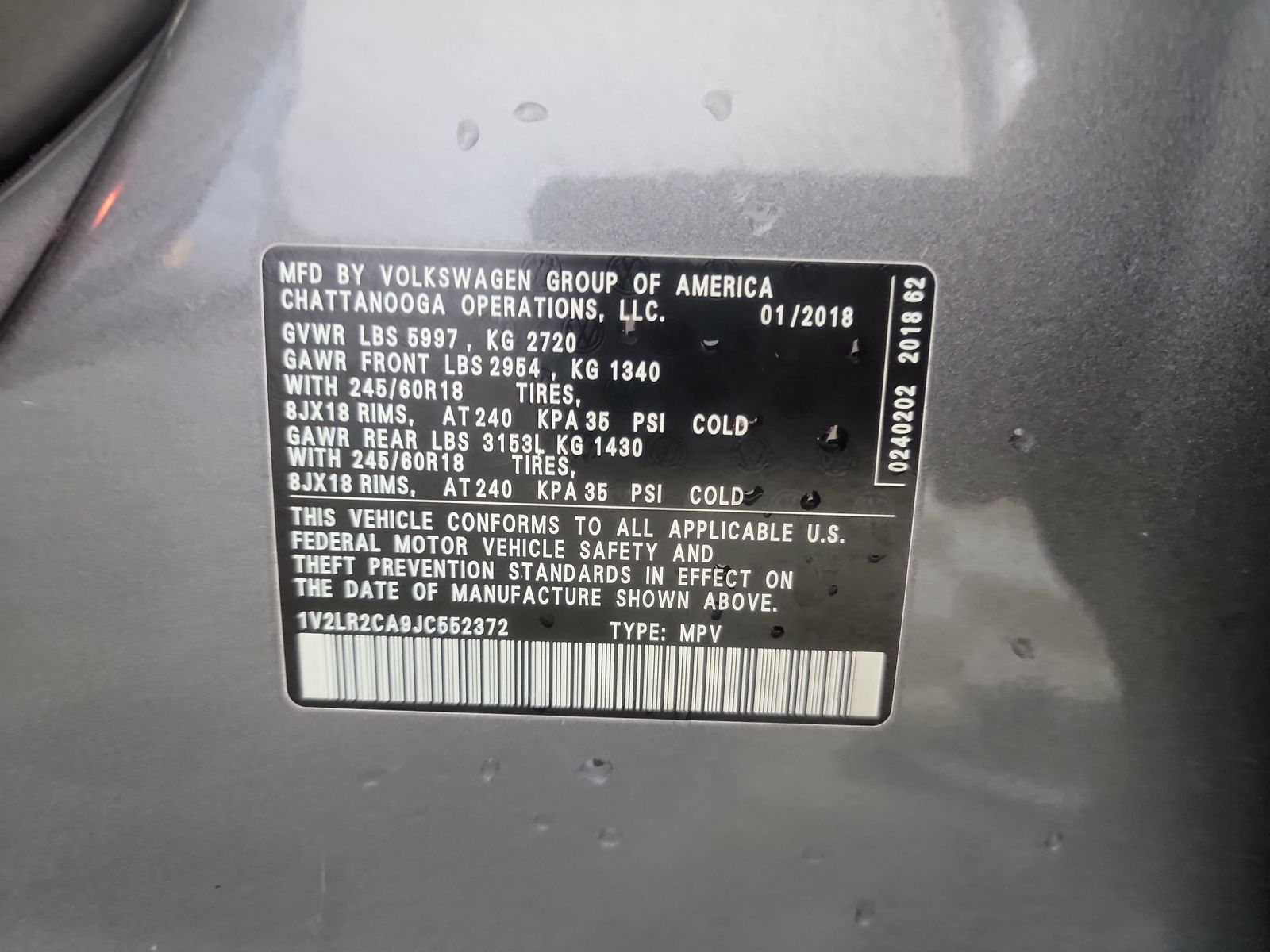 2018 Volkswagen Atlas 3.6L SE AWD