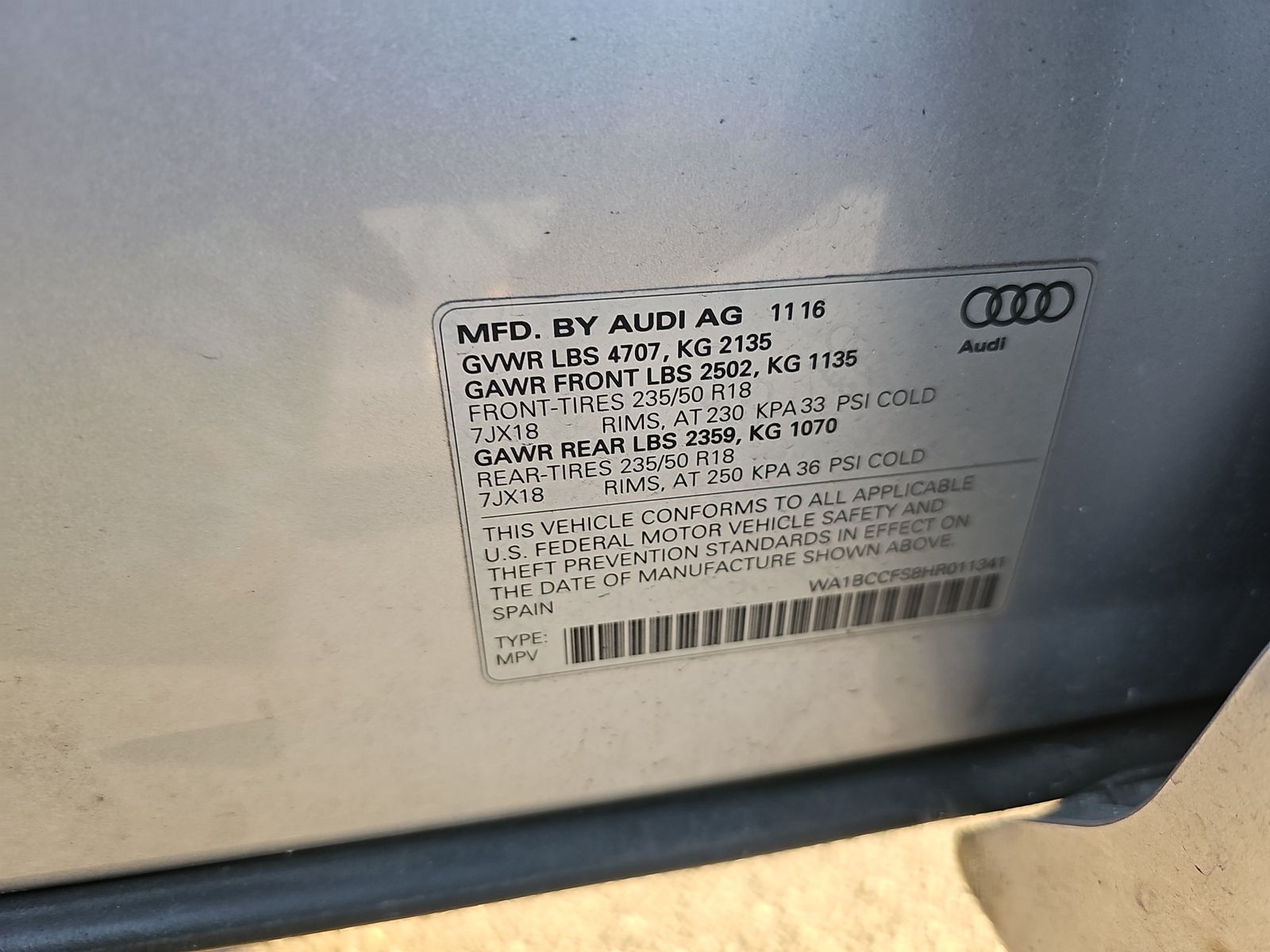 2017 Audi Q3 PREMIUM FWD