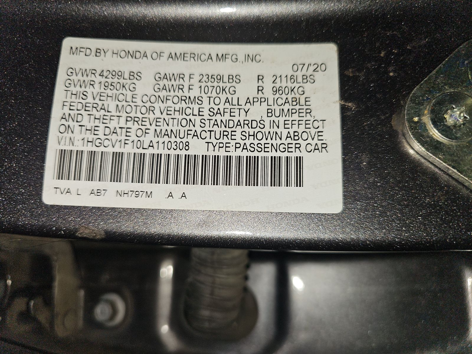 2020 Honda Accord LX 1.5T FWD