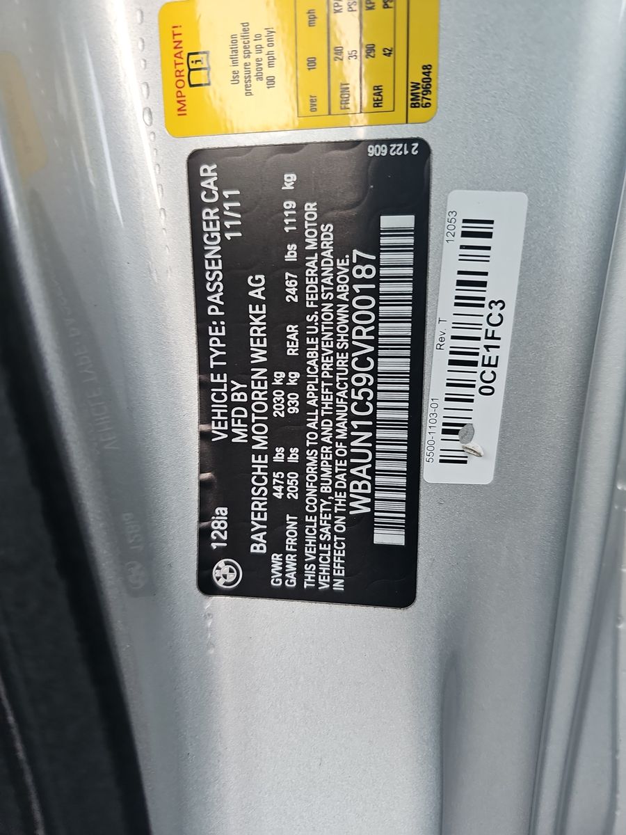 2012 BMW 1 Series 128I RWD