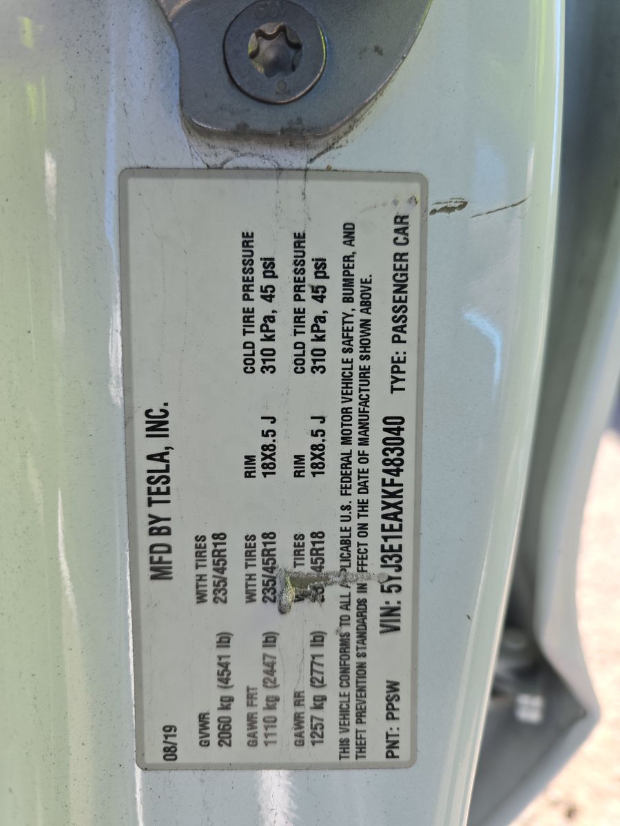 2019 Tesla Model 3 Standard Range Plus RWD