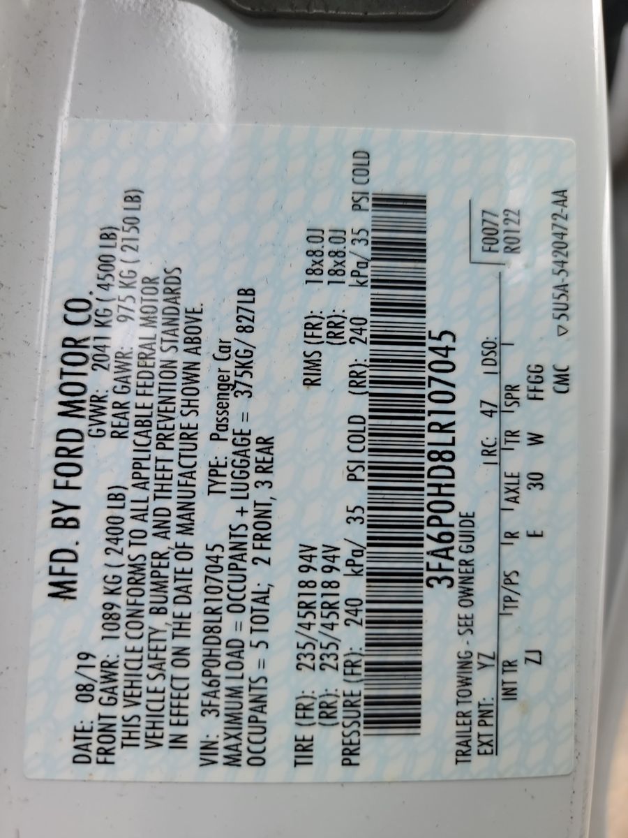 2020 Ford Fusion SE FWD