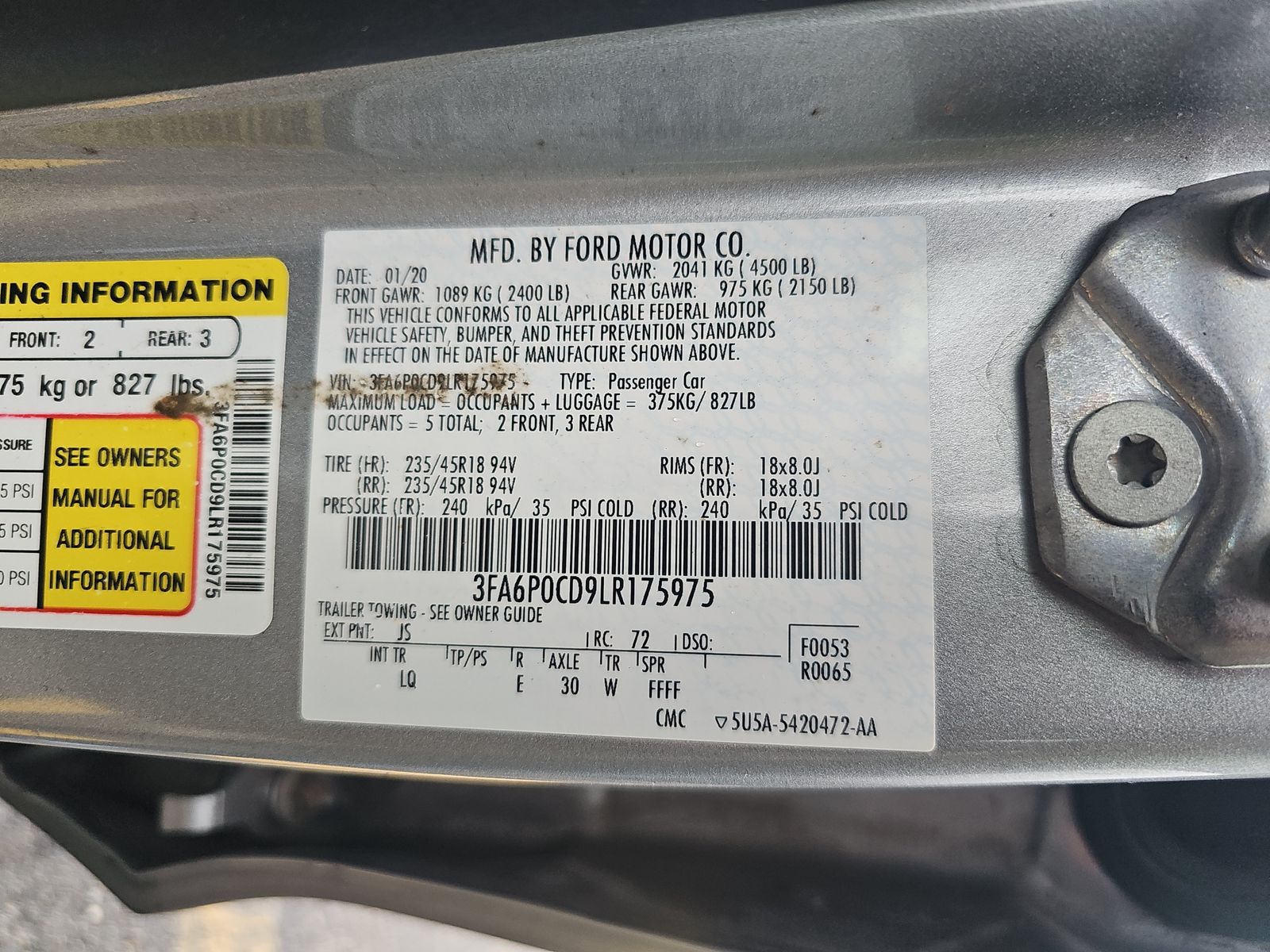 2020 Ford Fusion SEL FWD