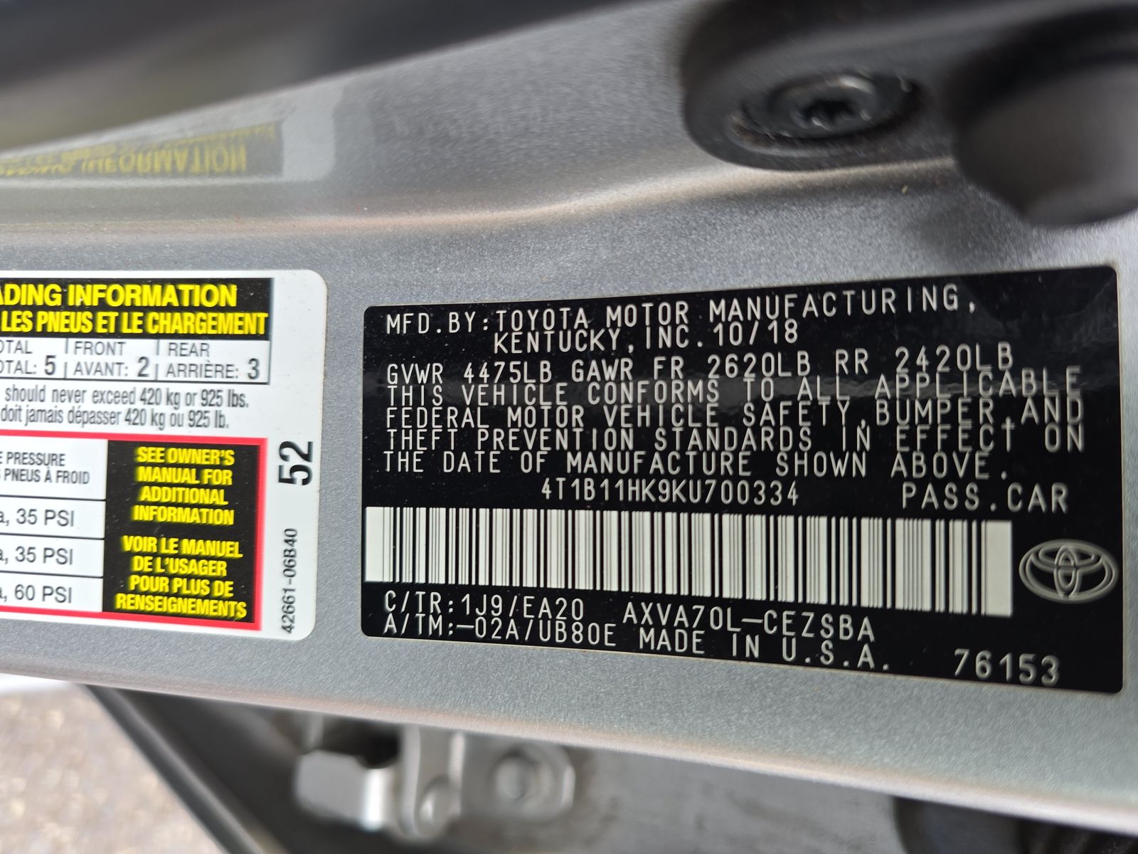 2019 Toyota Camry SE FWD