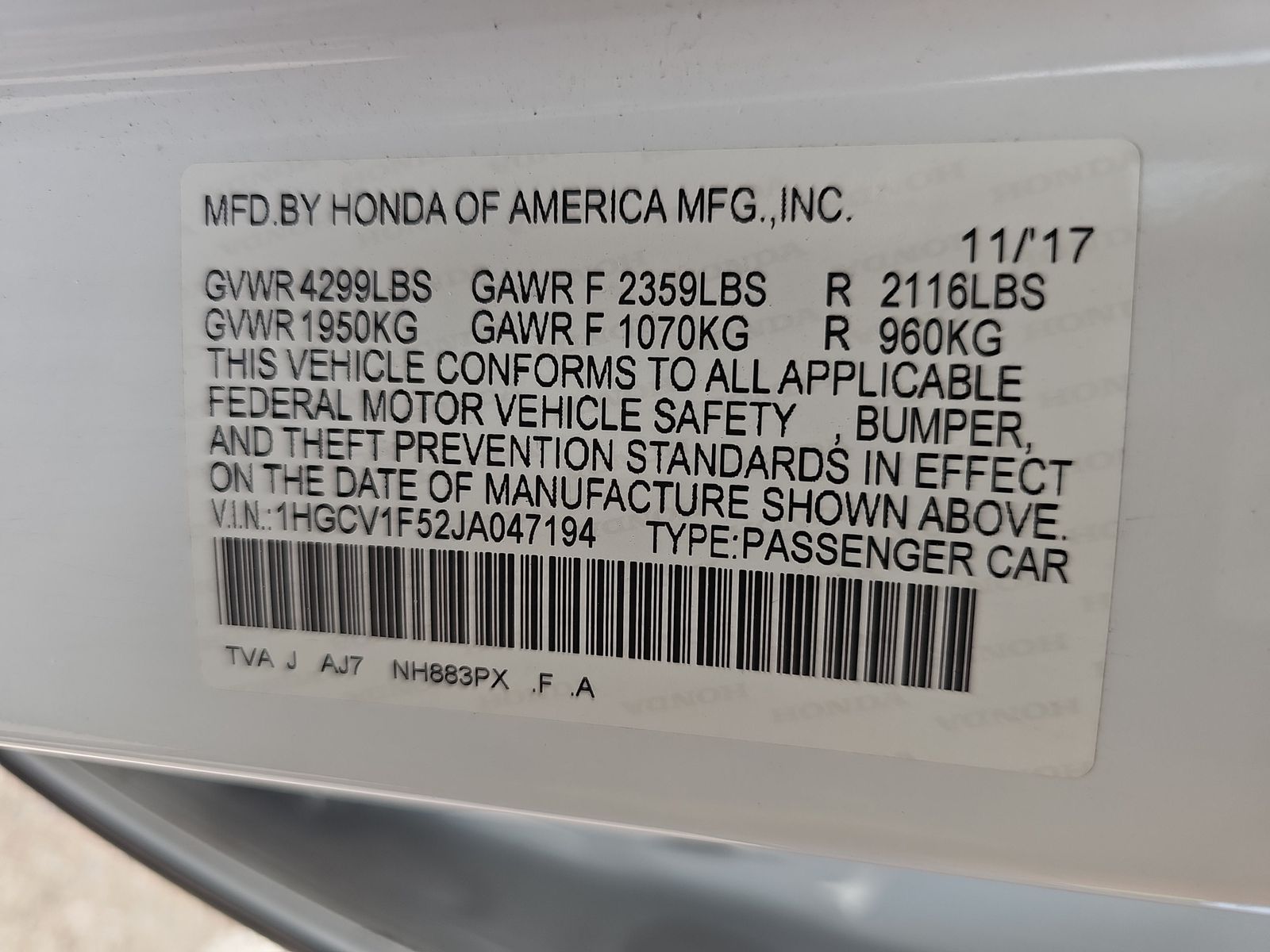 2018 Honda Accord EX-L FWD