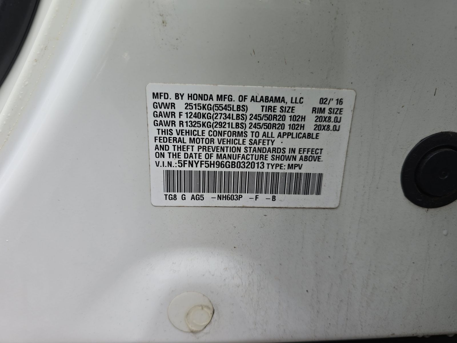 2016 Honda Pilot Touring FWD