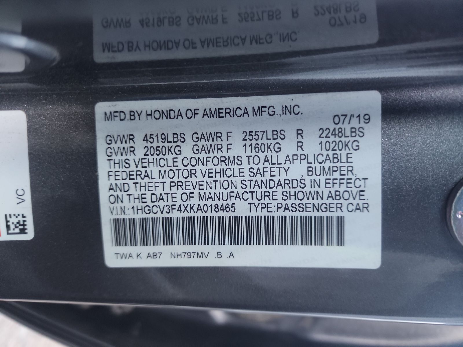 2019 Honda Accord Hybrid EX FWD