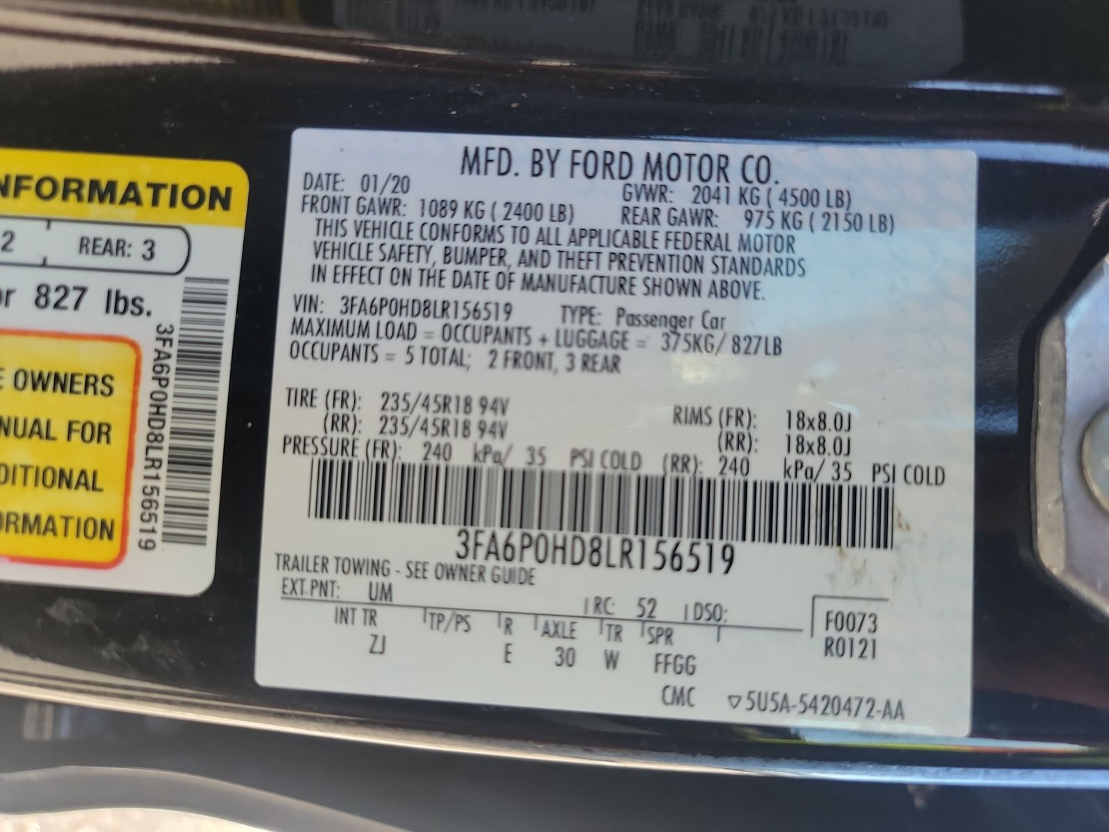 2020 Ford Fusion SE FWD