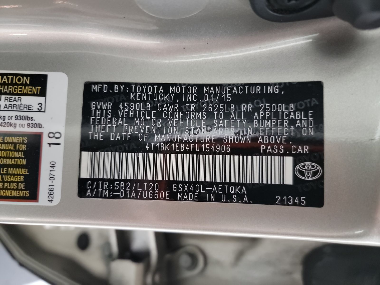 2015 Toyota Avalon XLE Touring FWD