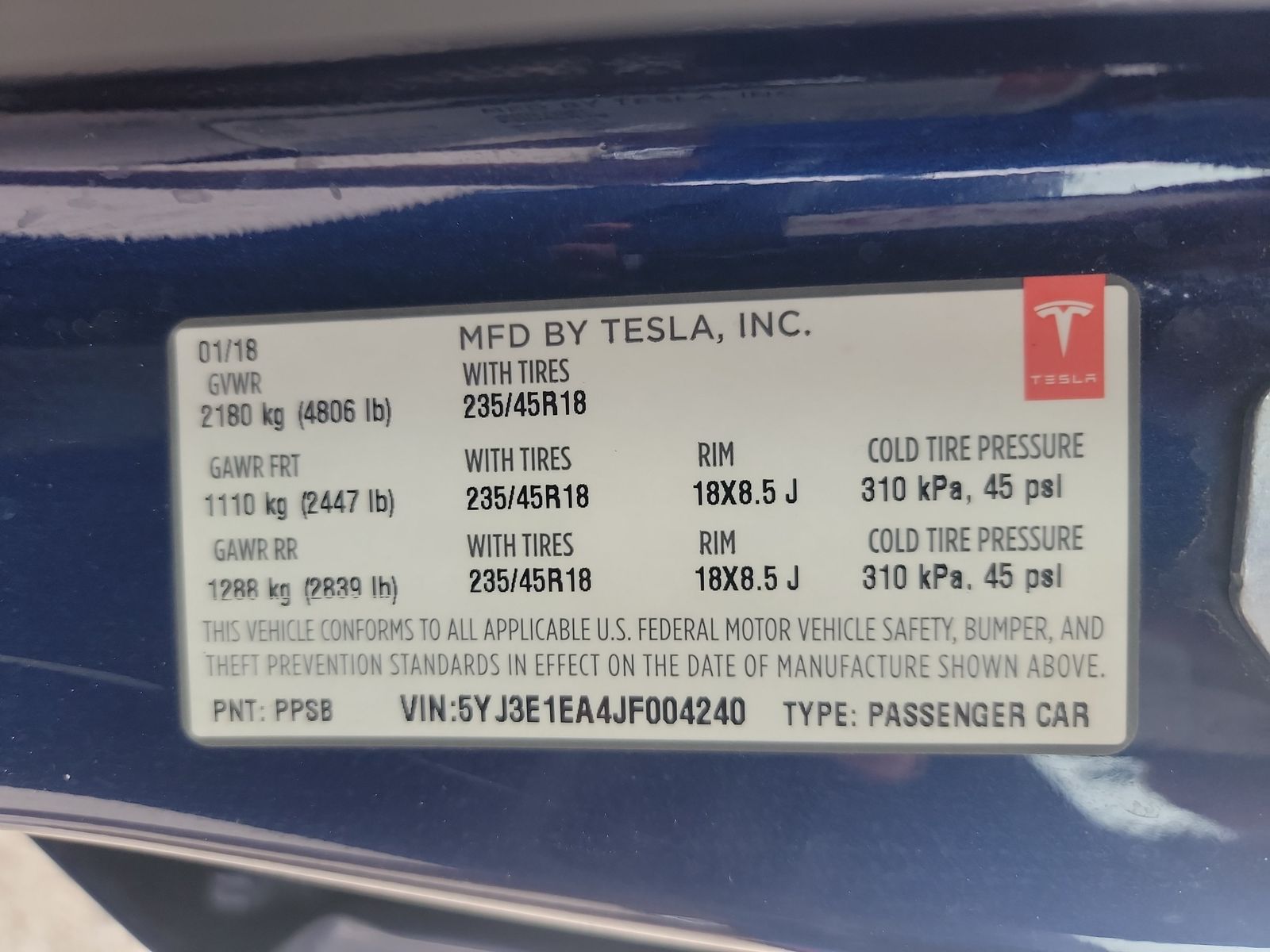 2018 Tesla Model 3 Long Range RWD