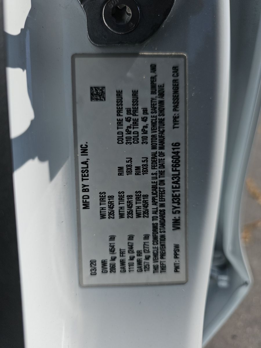 2020 Tesla Model 3 Standard Range Plus RWD
