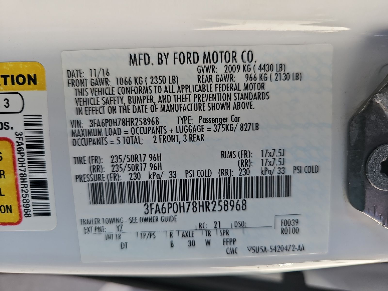 2017 Ford Fusion SE FWD