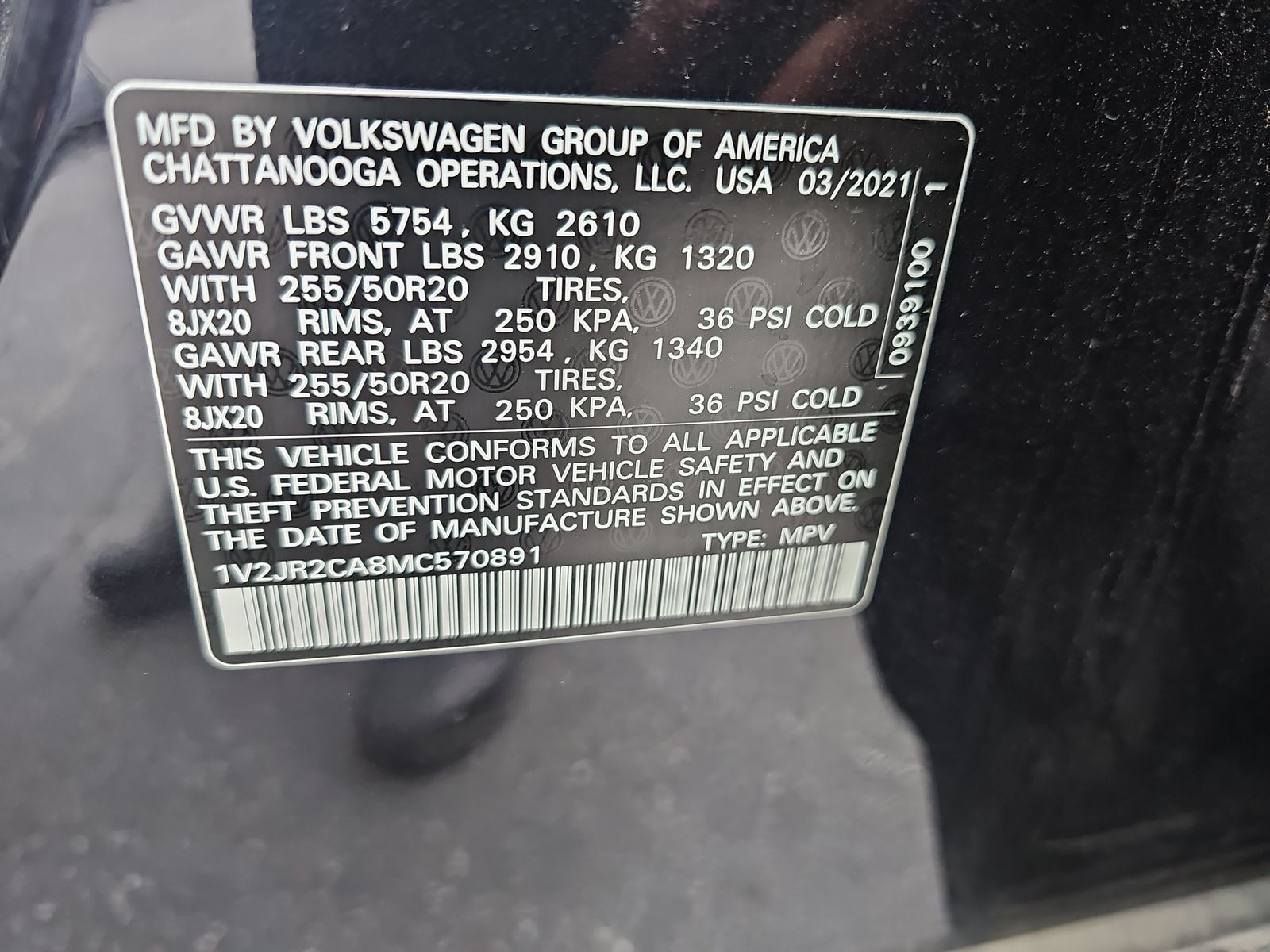 2021 Volkswagen Atlas 3.6L SE FWD