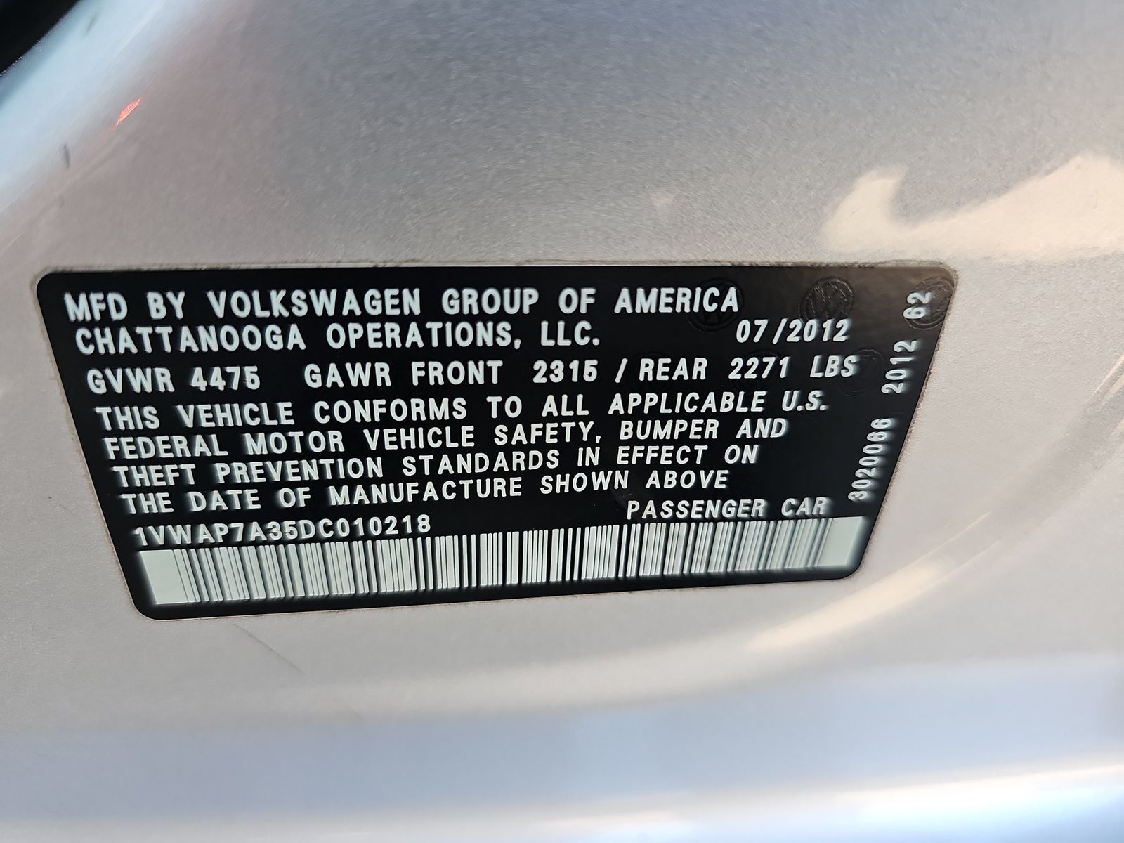 2013 Volkswagen Passat 2.5L S FWD