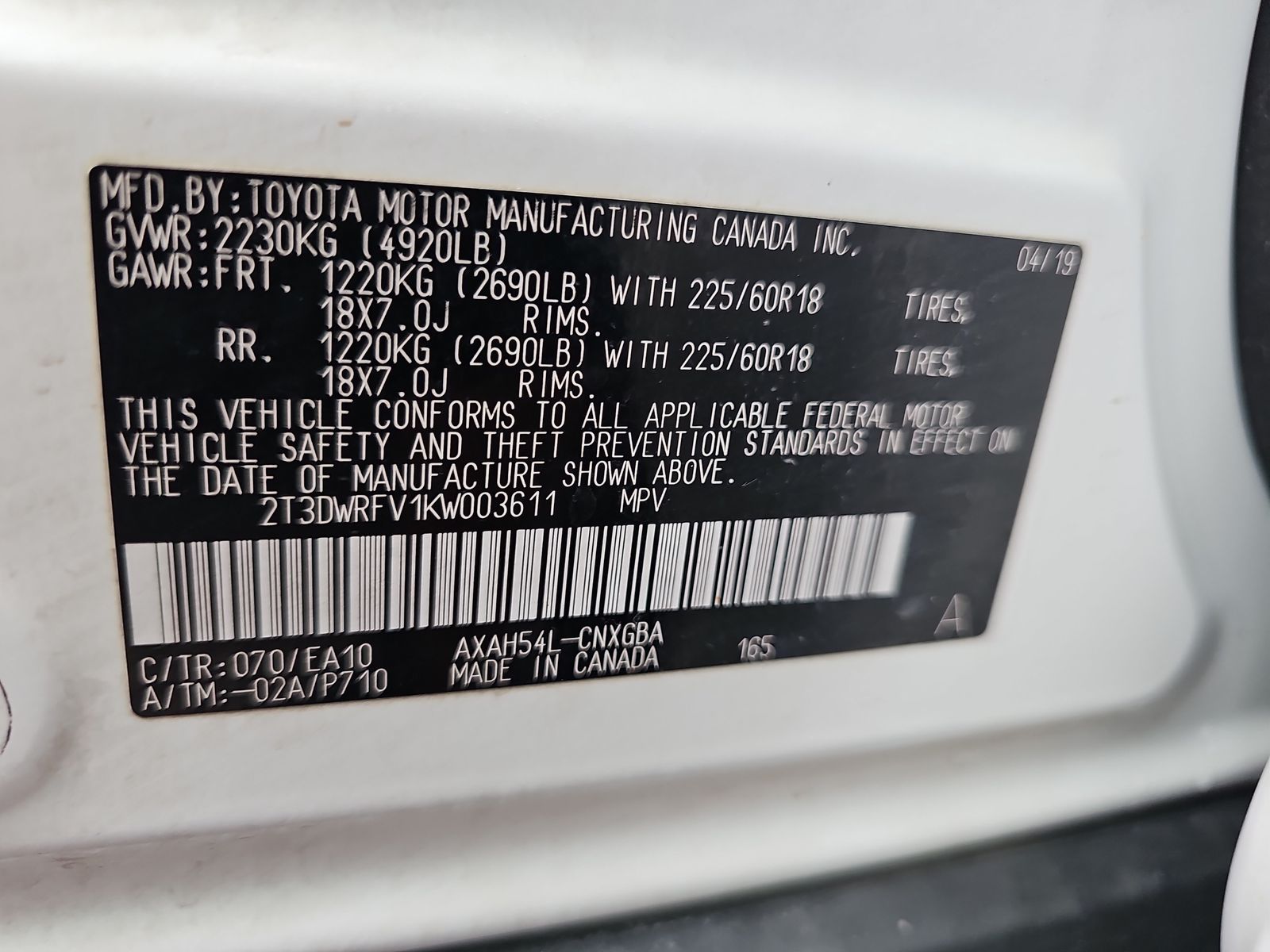 2019 Toyota RAV4 Hybrid Limited AWD