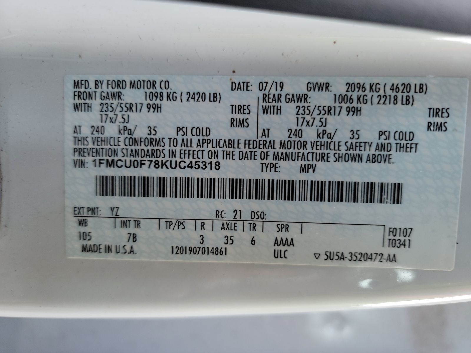2019 Ford Escape S FWD
