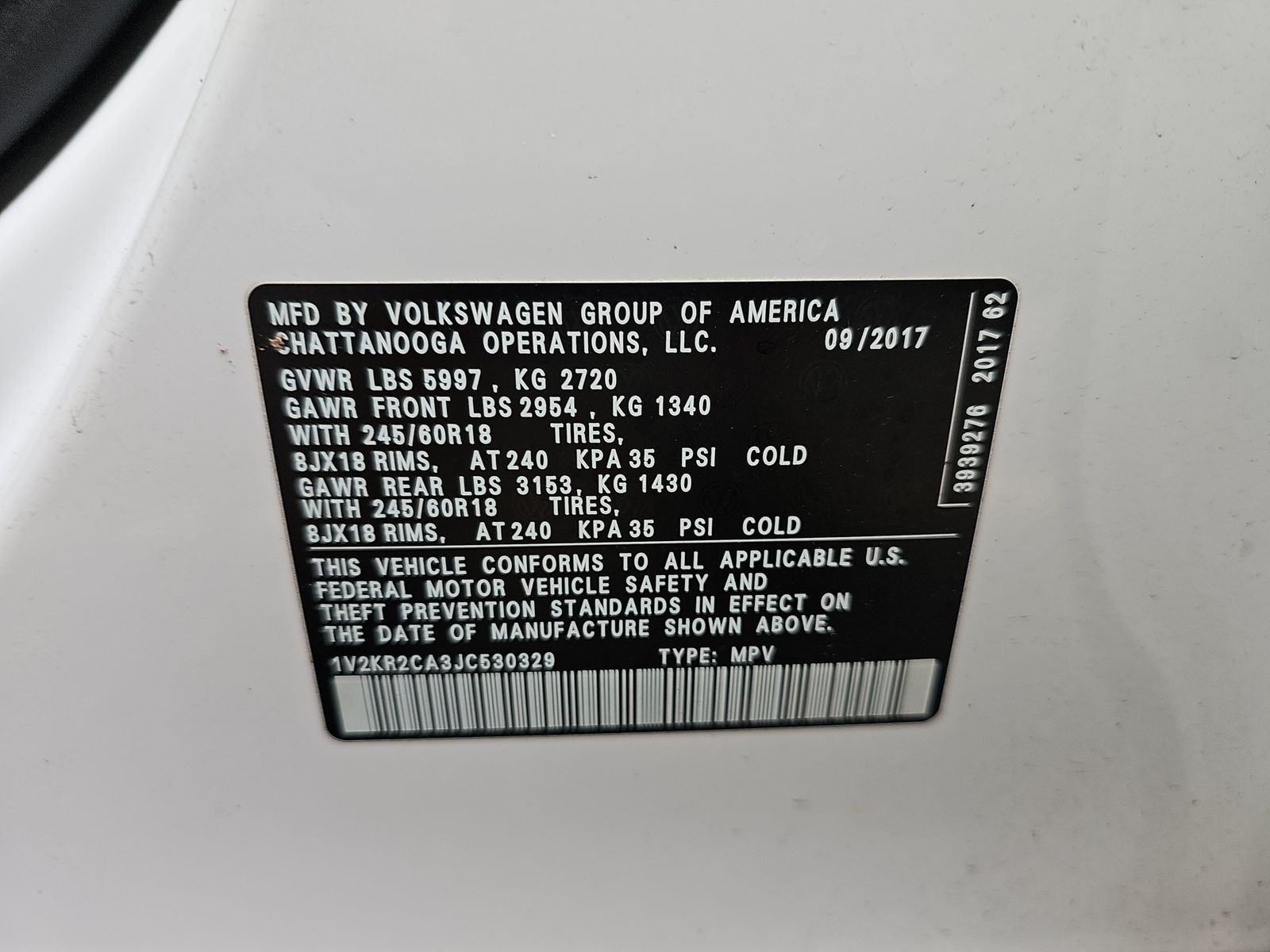 2018 Volkswagen Atlas 3.6L SE AWD