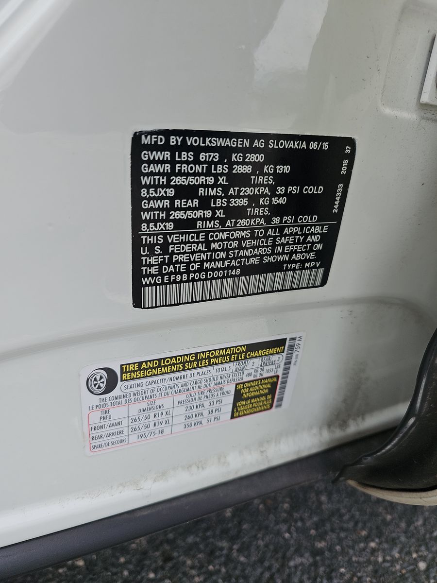 2016 Volkswagen Touareg 3.6L Lux AWD