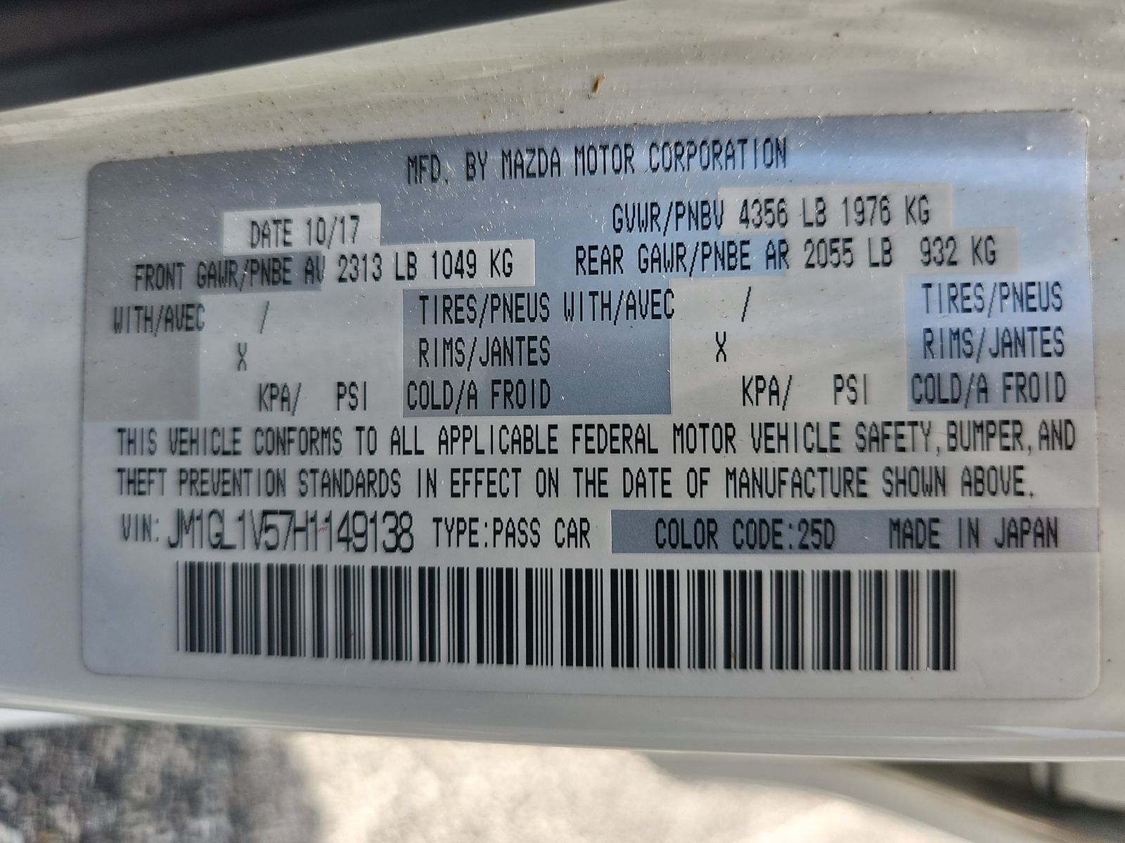 2017 MAZDA MAZDA6 Touring FWD