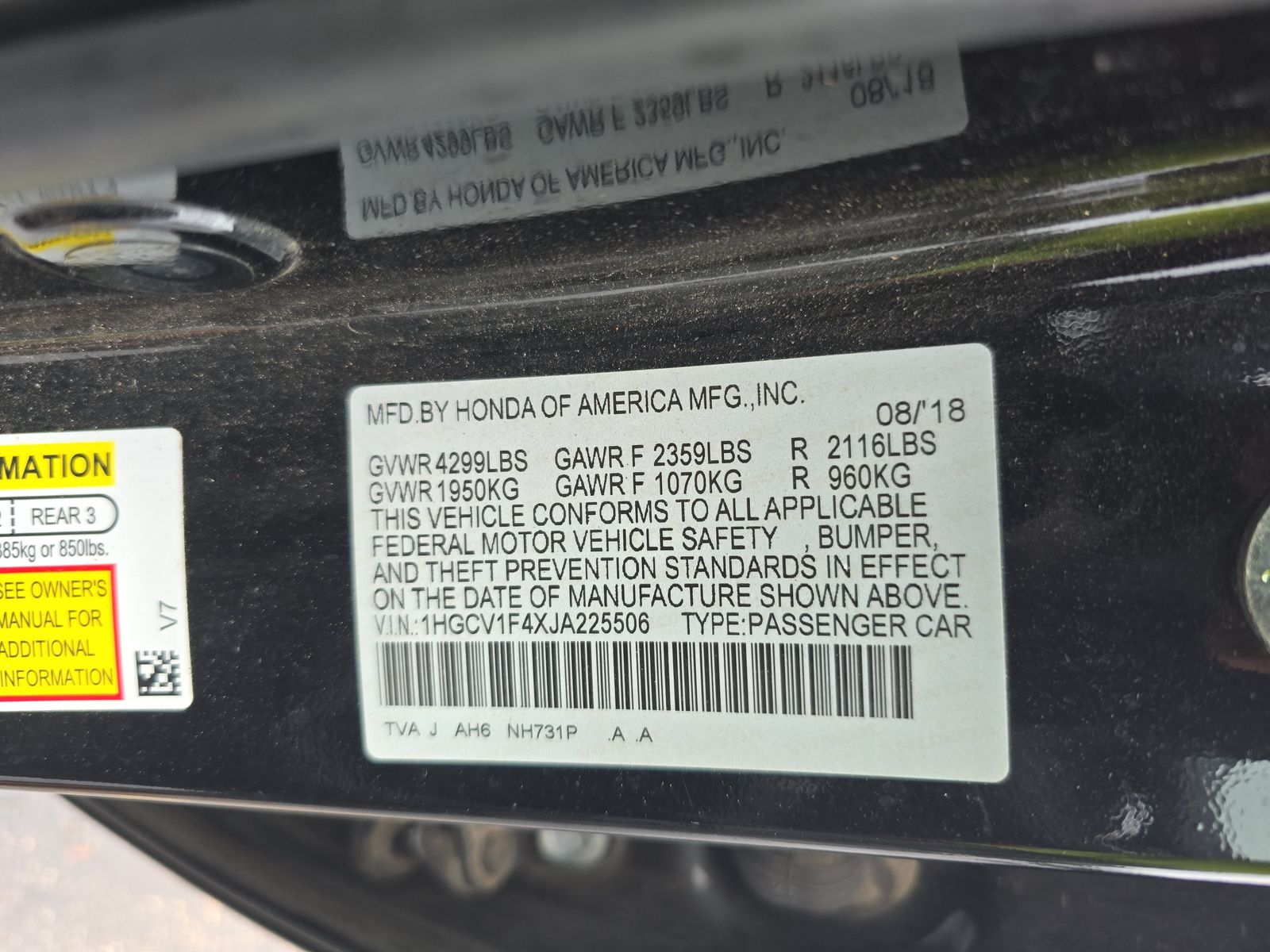 2018 Honda Accord EX FWD