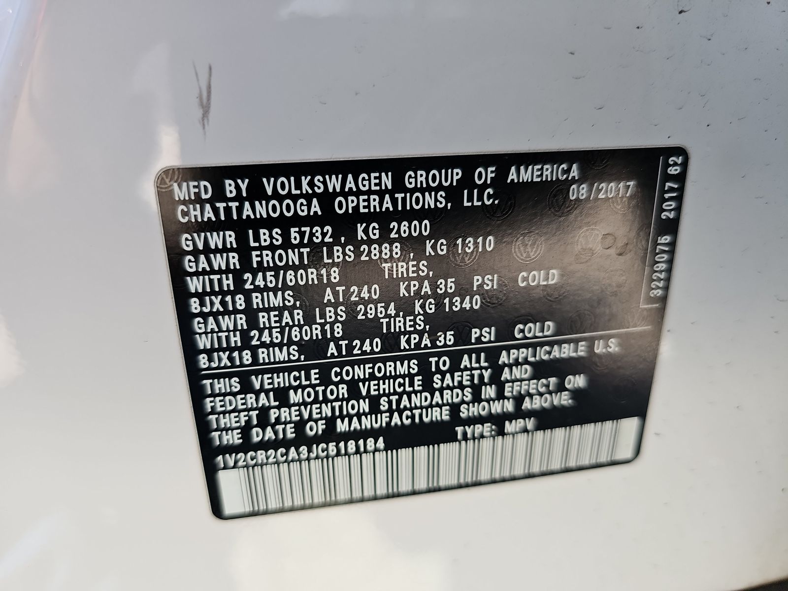 2018 Volkswagen Atlas 3.6L SE FWD