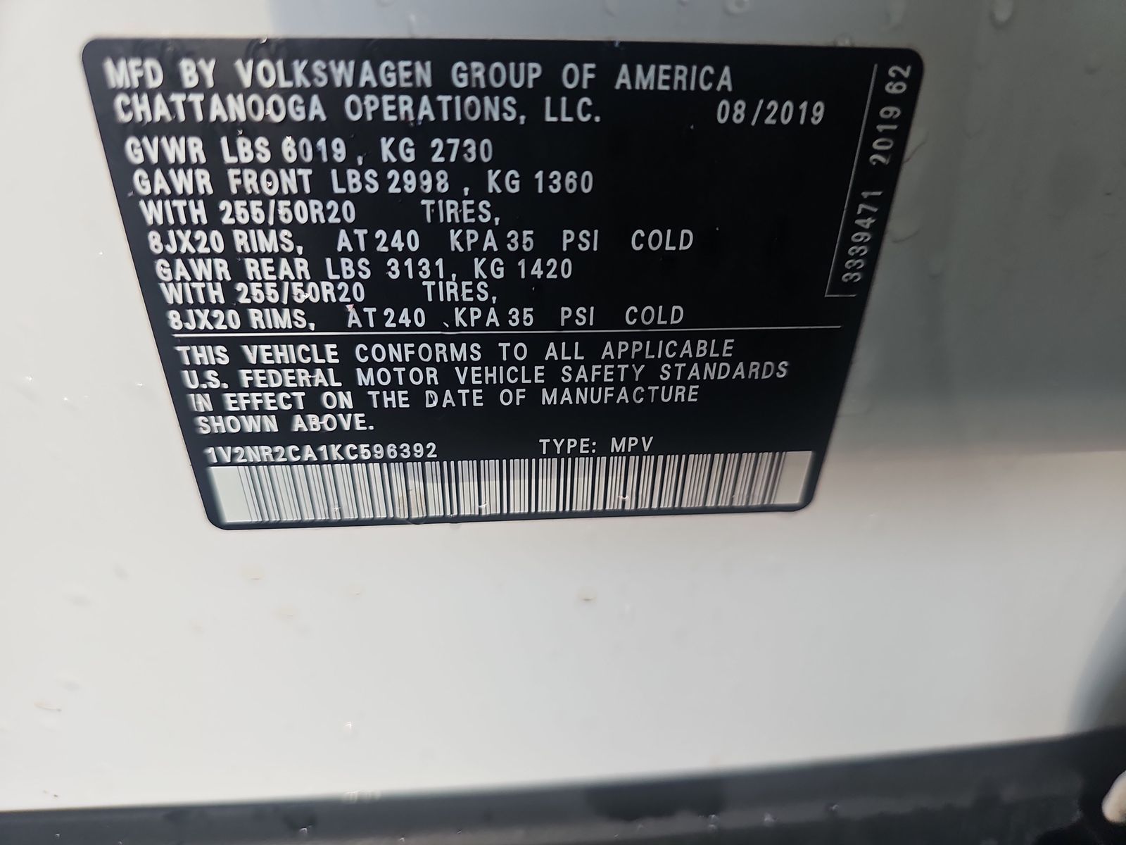 2019 Volkswagen Atlas 3.6L SEL Premium AWD