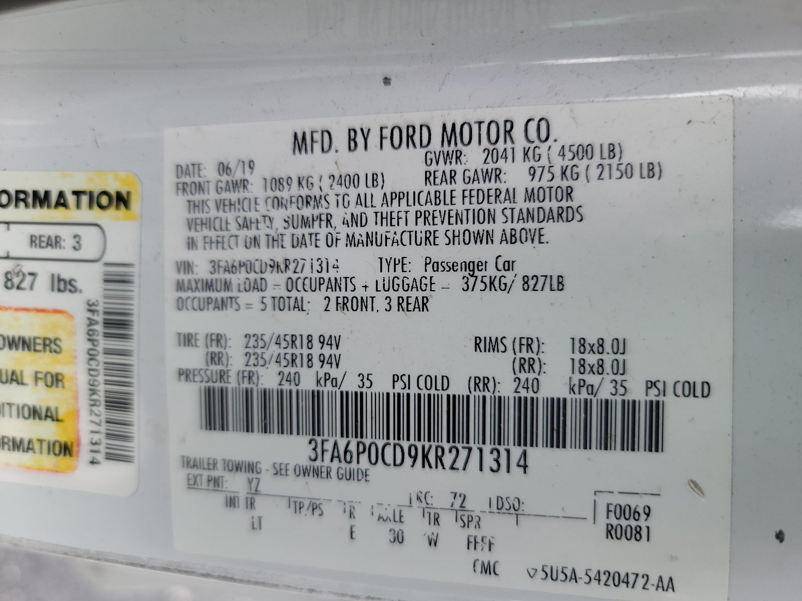 2019 Ford Fusion SEL FWD