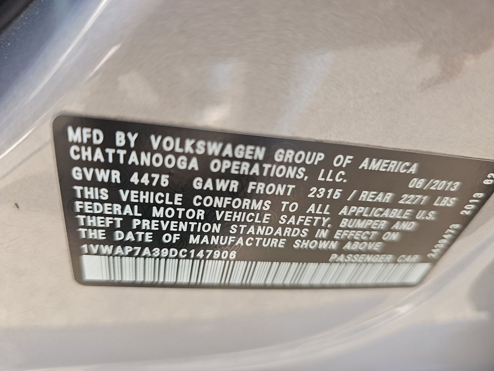 2013 Volkswagen Passat 2.5L S FWD