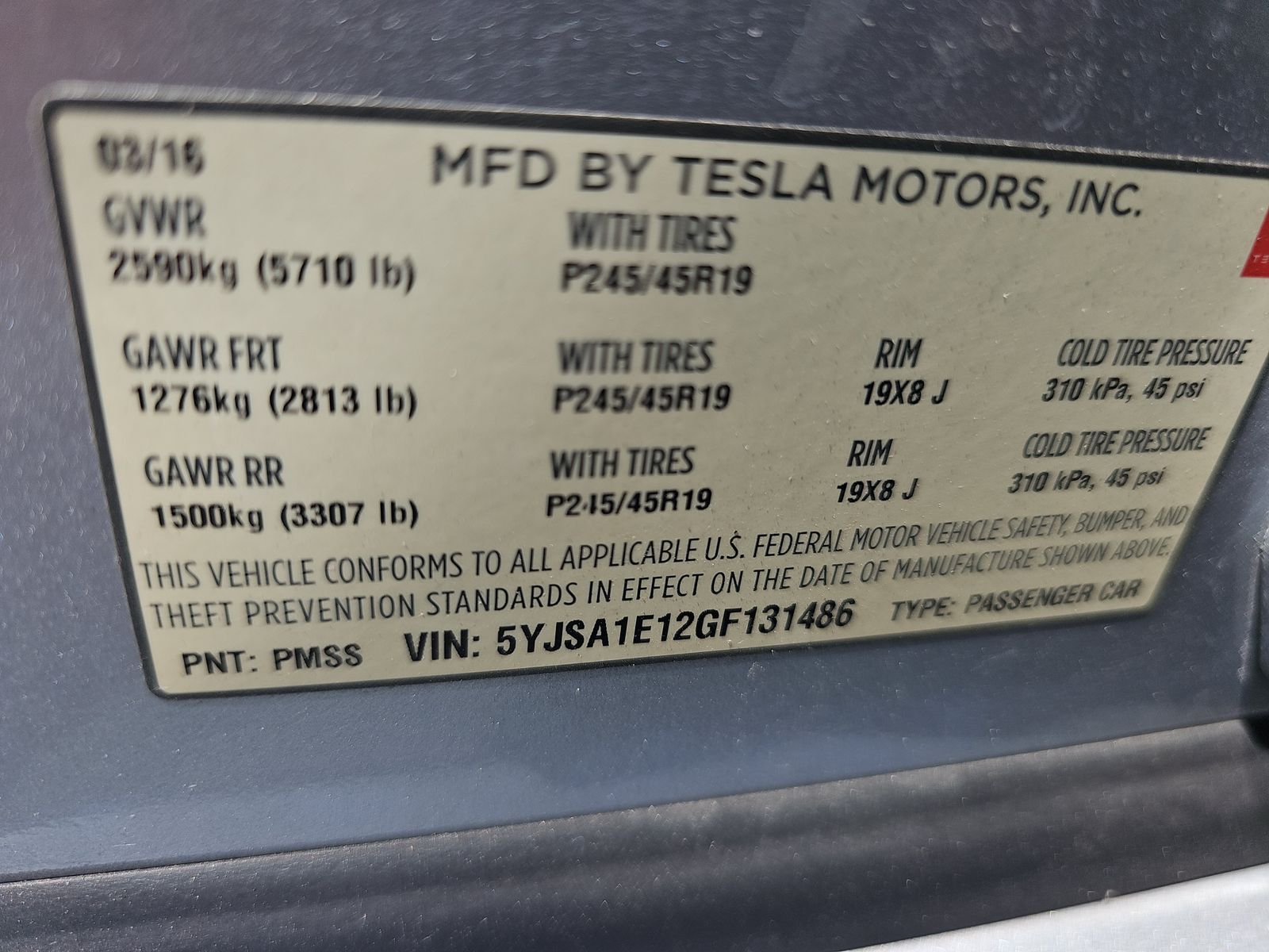 2016 Tesla Model S 85 RWD