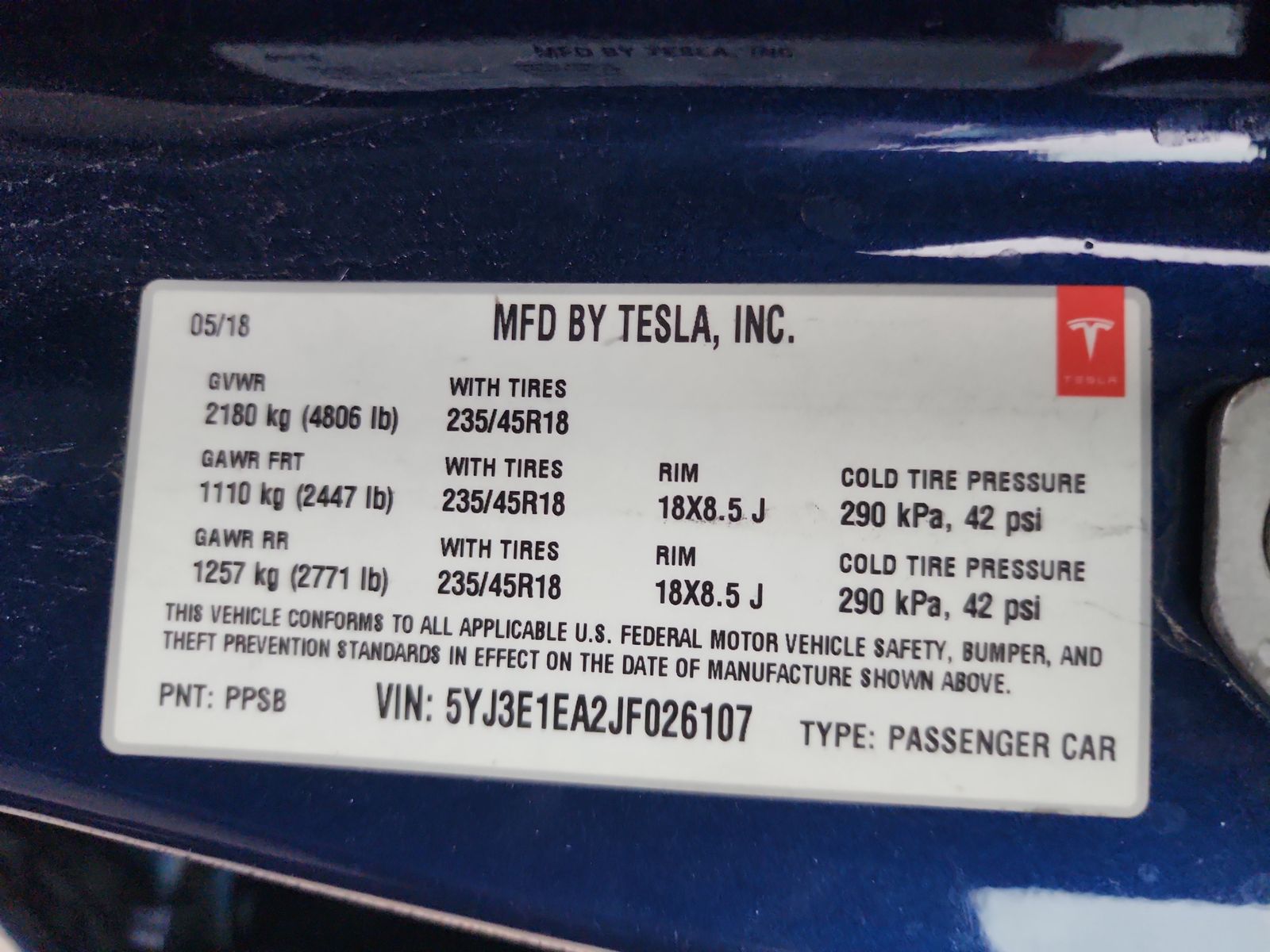 2018 Tesla Model 3 Long Range RWD