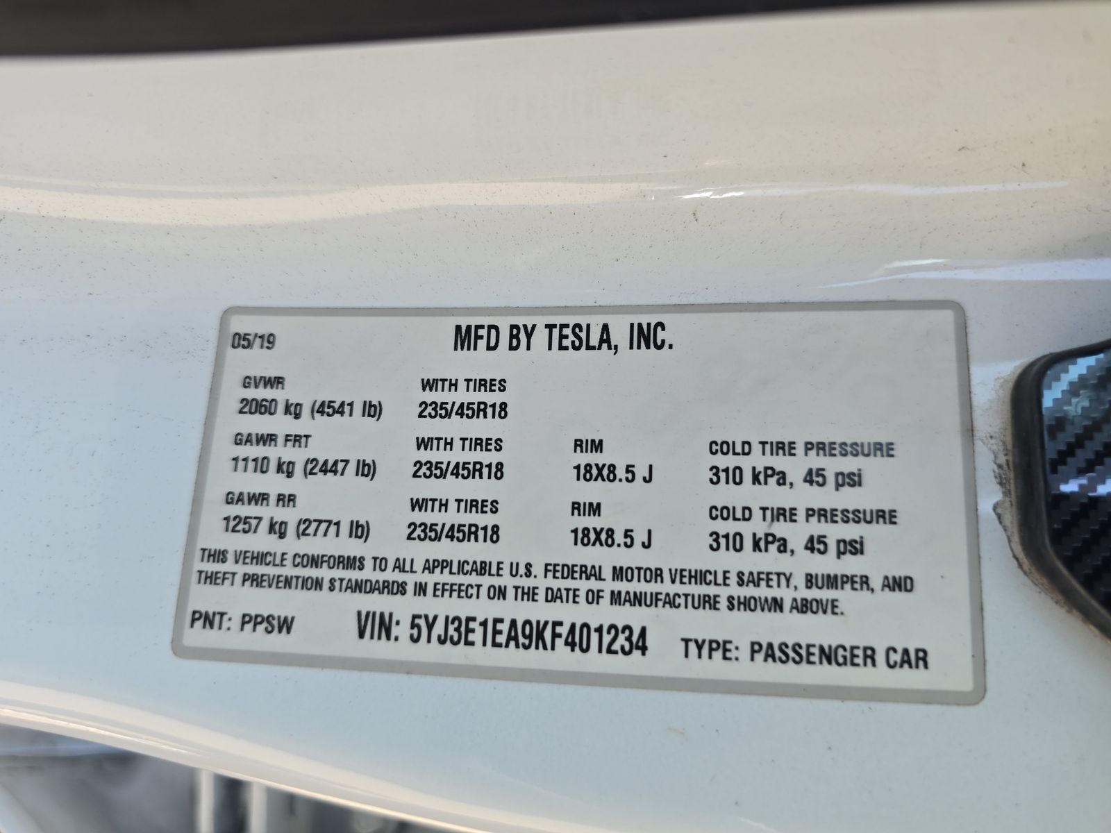 2019 Tesla Model 3 Standard Range Plus RWD