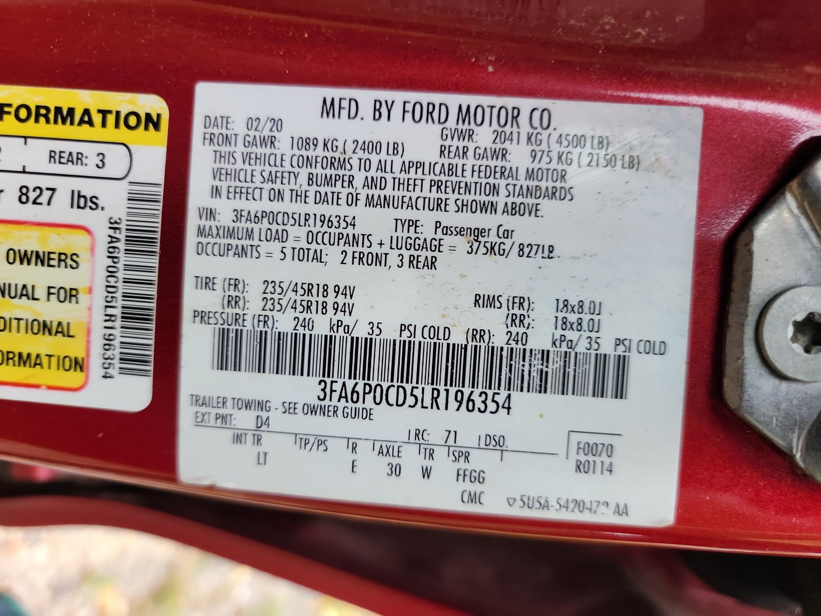 2020 Ford Fusion SEL FWD