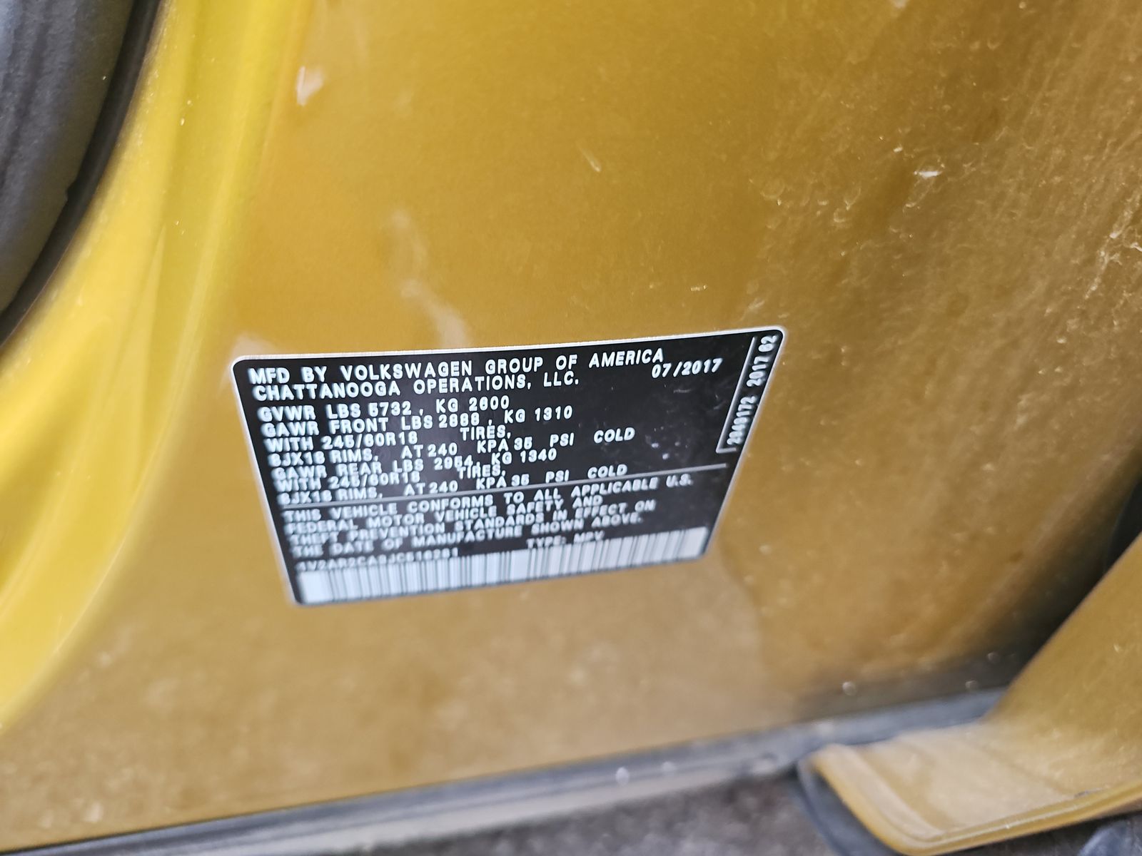 2018 Volkswagen Atlas 3.6L S FWD